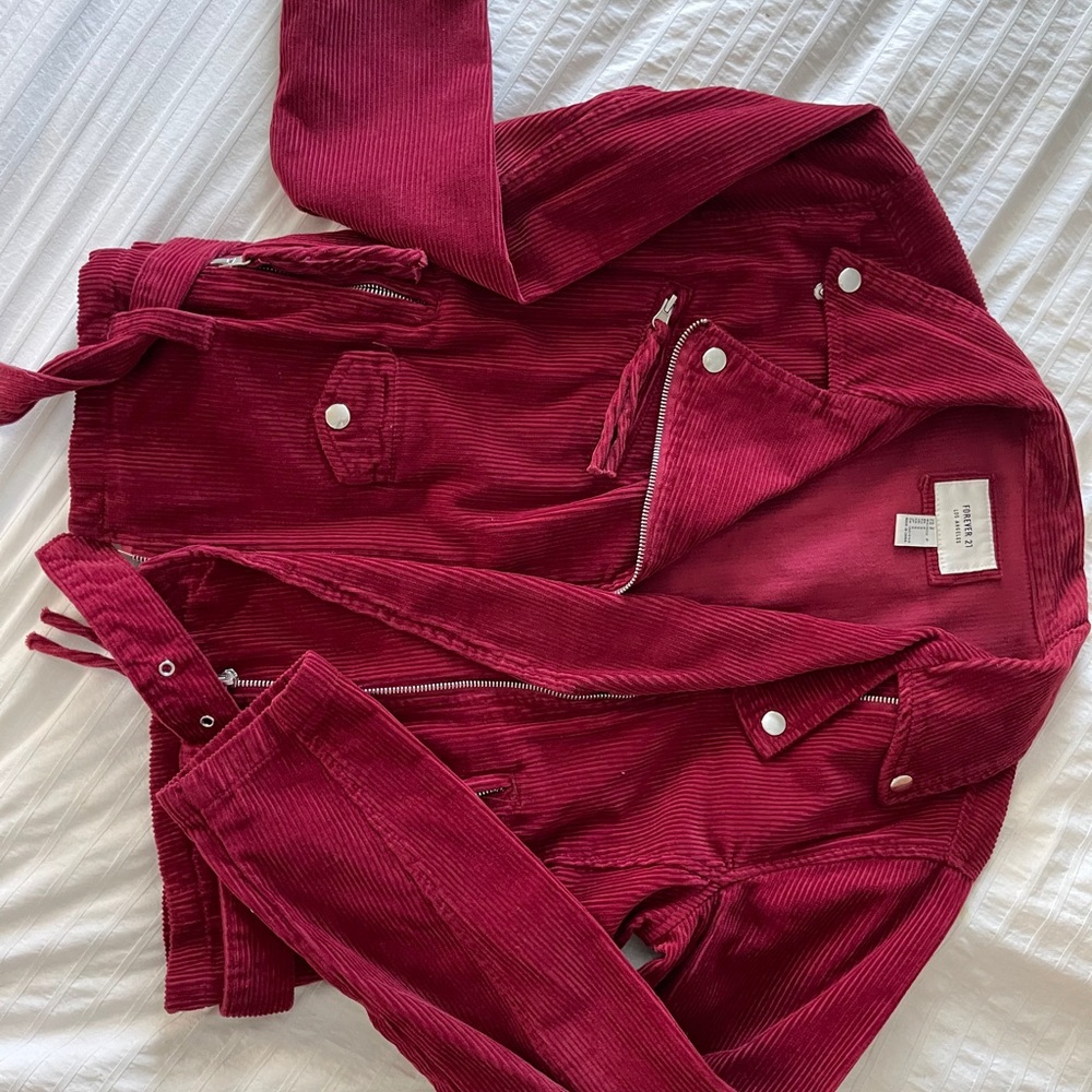 FOREVER 21 Red Corduroy Moto Jacket